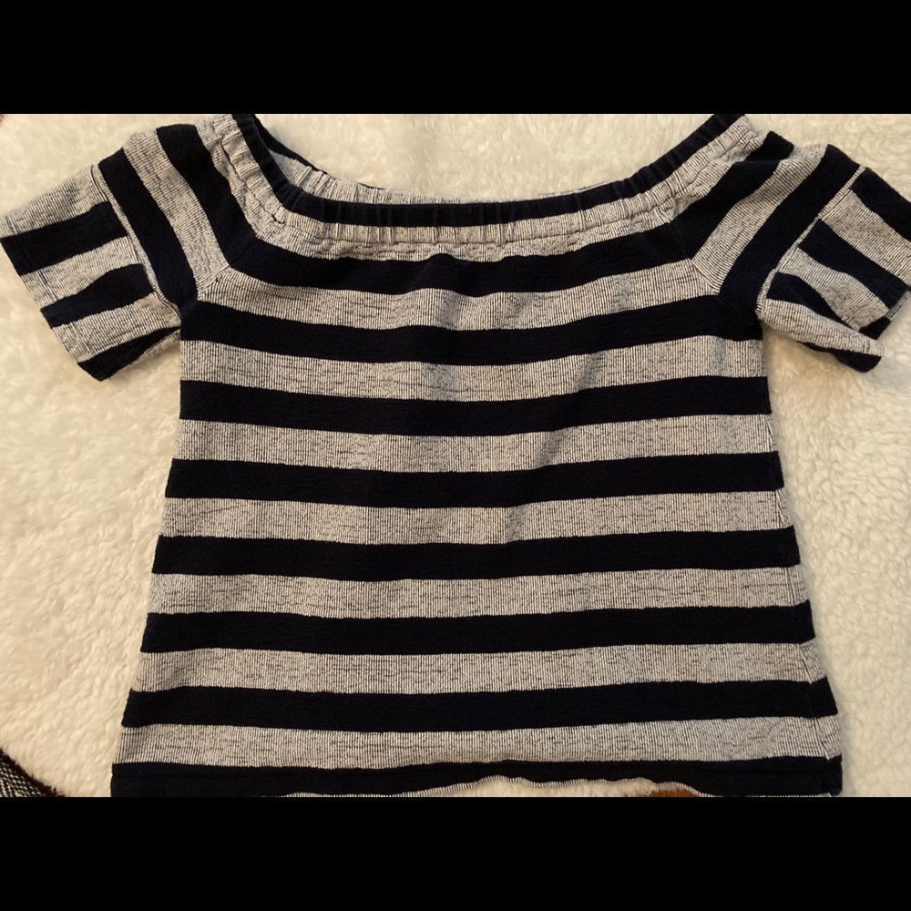 Madewell Off the Shoulder Top Navy Blue and White